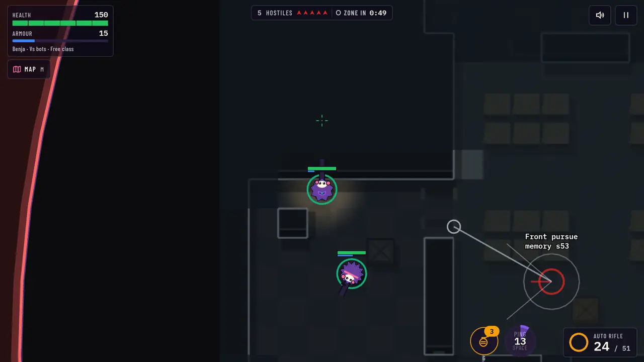 Benja's Ping just used: the sonar ring spreads out and the ability button shows its cooldown.